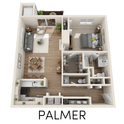 1 bed 1 bath floor plan at The Emerson Apartments In Ann Arbor, MI